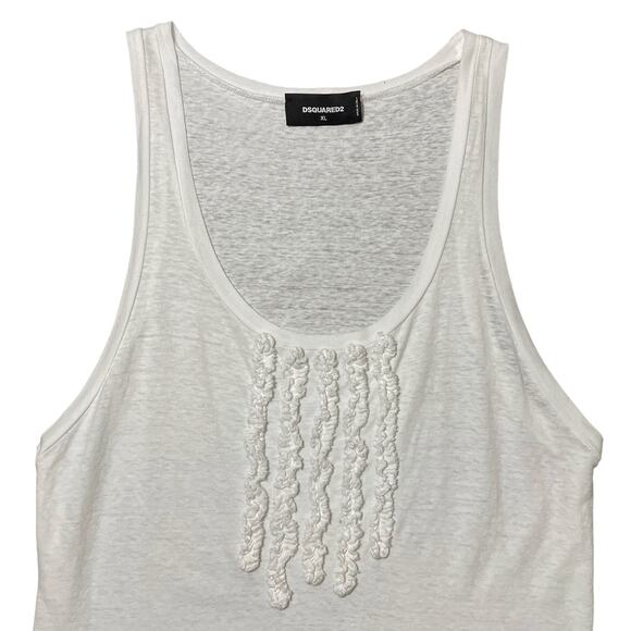 DSQUARED2 Ruffled 100% Cotton Jersey Tank Top Italy White Size Extra Large / XL - Picture 1 of 6
